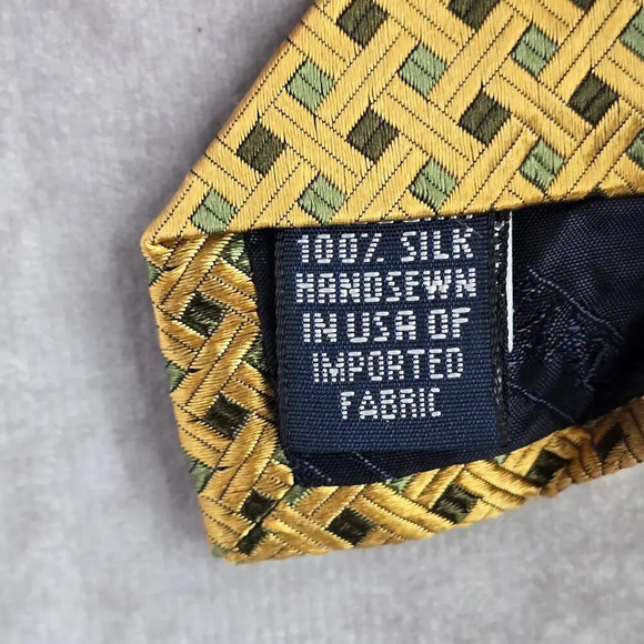 Lands' End USA Gold Brown Green Executive Geometric Square Silk Neck Tie Men's - Picture 5 of 6